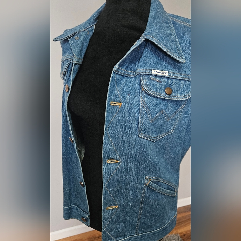 Wrangler Vintage 70s Cut-Off Denim Jacket Vest w/ Harley Davidson Vintage Patch - Picture 4 of 11